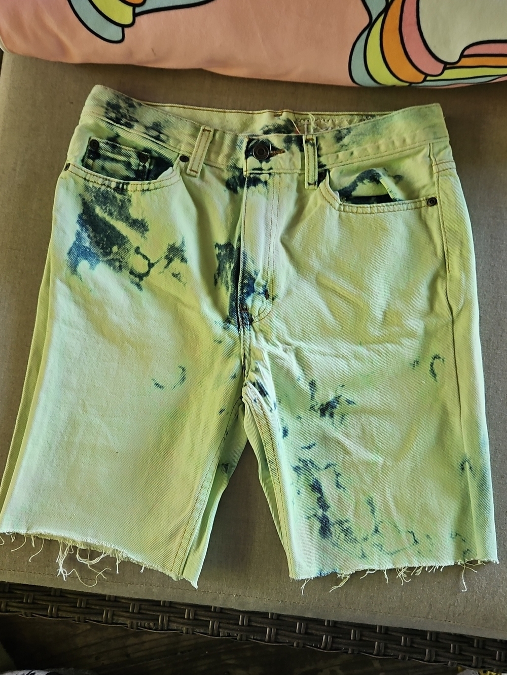 Brazil Neon Green Tie-Dye Denim Cutoff Shorts Waist 29